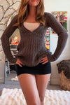Women V-neck Cable Knit Casual Knit Top