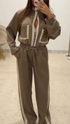 Women Stand Collar Jacket+ Drawstring Pants Casual Set