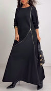 Women Round Neck Spliced Zipper Casual Dress