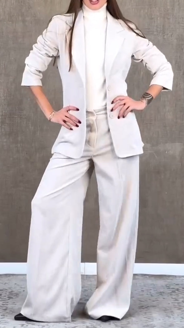 Women Collar Jacket+ Pants Solid Color Temperament Commuting Suit