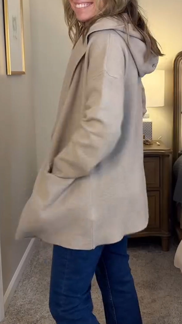 Women Hooded Solid Color Casual Coat