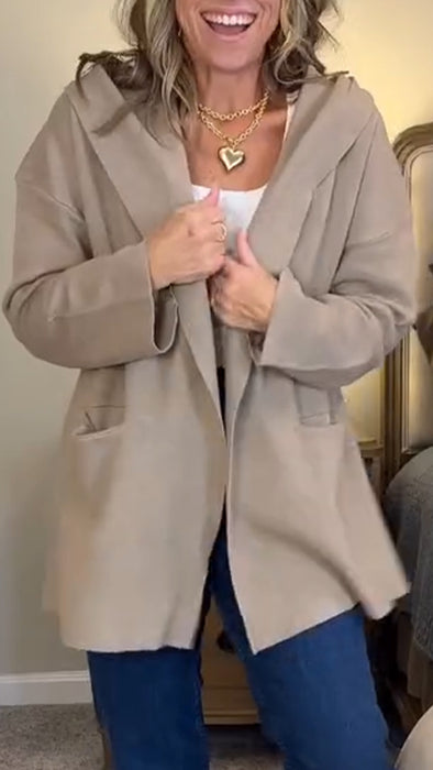Women Hooded Solid Color Casual Coat