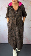 Women Hooded Breasted Leopard Print Casual Coat