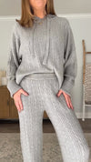 Women Round Neck Hooded Top+ Trousers Solid Casual Knitting Suit