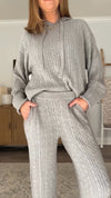 Women Round Neck Hooded Top+ Trousers Solid Casual Knitting Suit