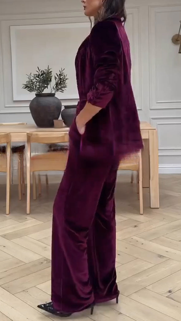 Women Collar Solid Color Velvet Temperament Commuting Suit
