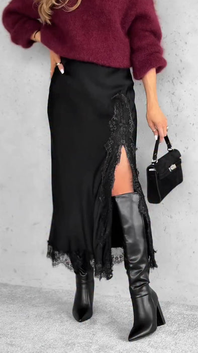 Women Patchwork Printed Slit Casual Skirt