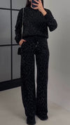 Women Round Neck Rhinestone Hot Stamping Casual Suit