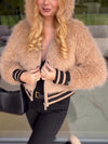 Women Hooded Patchwork Striped Casual Plush Coat