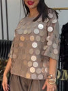Women Round Neck Sequined Decorative Casual Top
