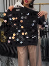 Women Round Neck Sequined Decorative Casual Top