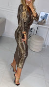 Women Deep V-neck Sequin Elegant Temperament Dress