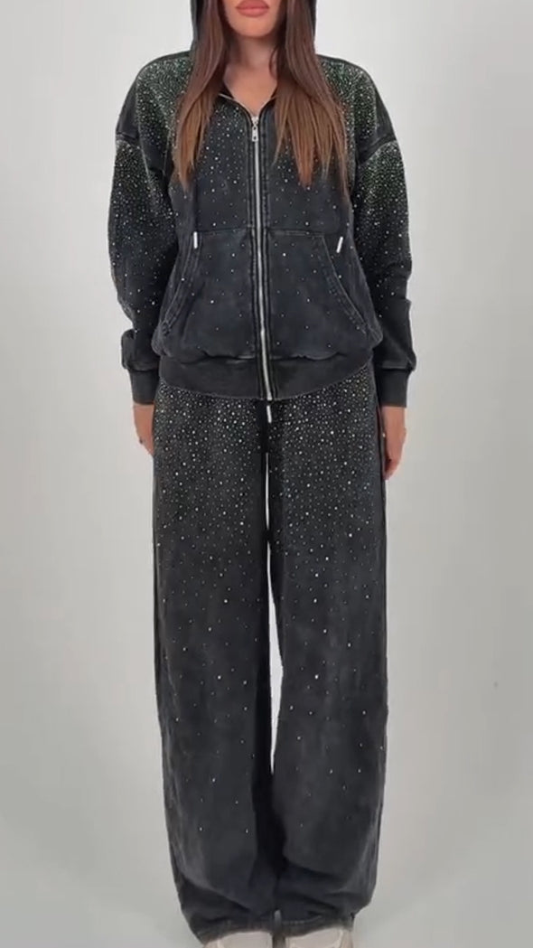 Women Lapel Hot Diamond Jacket + Pants Casual Suit