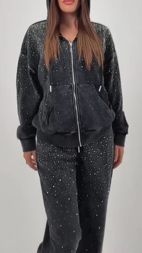 Women Lapel Hot Diamond Jacket + Pants Casual Suit