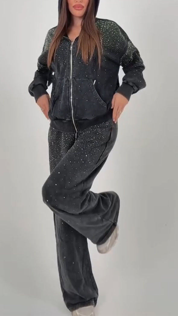 Women Lapel Hot Diamond Jacket + Pants Casual Suit