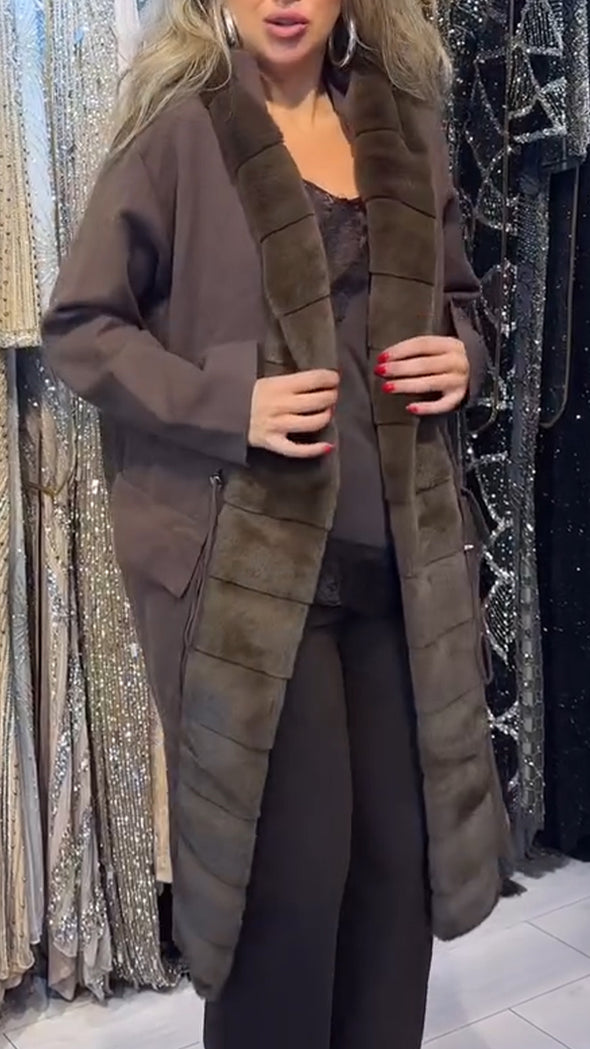 Women Hooded Patchwork Casual Plush Coat