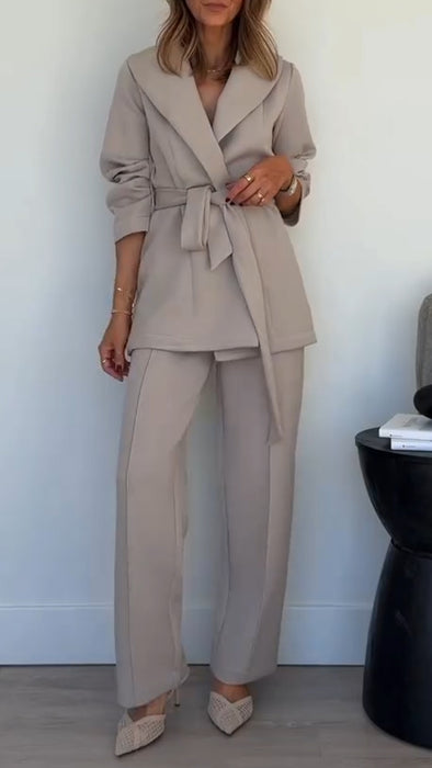 Women Collar Tied Jacket+ Pants Temperament Commuting Suit