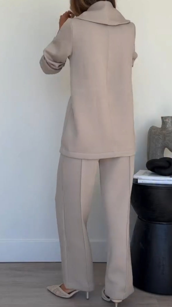 Women Collar Tied Jacket+ Pants Temperament Commuting Suit