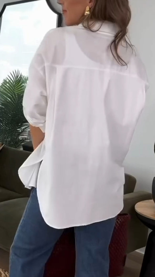 Women Laple Collar Solid Color Casual Shirt