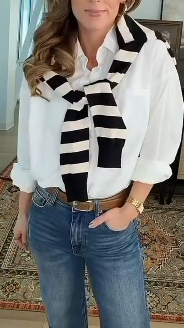 Women Laple Collar Solid Color Casual Shirt