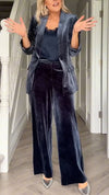 Women Collar Velvet Jacket+ Pants Temperament Commuting Suit