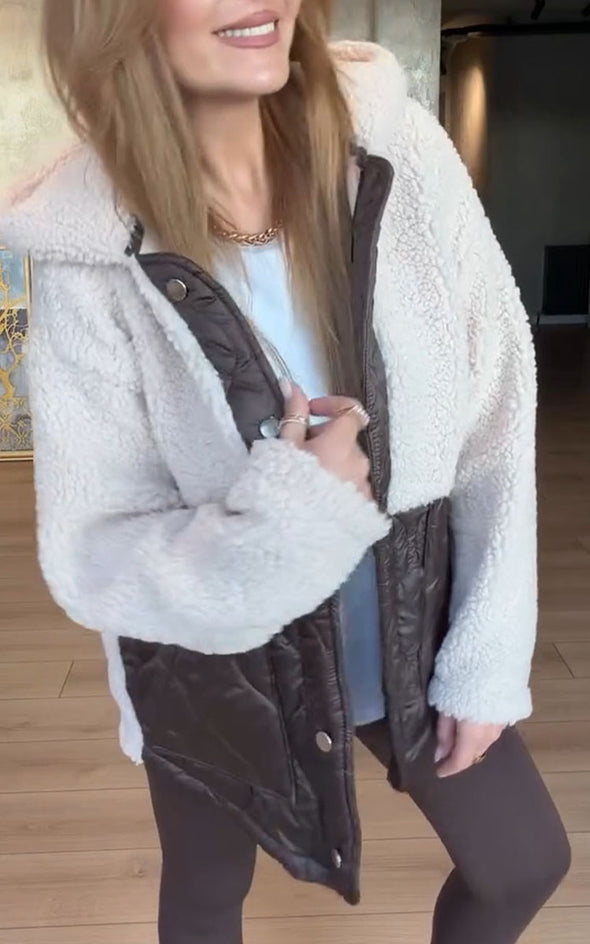 Women Hooded Patchwork Casual Plush Jacket