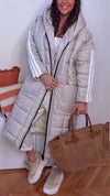 Women Hooded Vertical Striped Casual Long Cotton Jacket