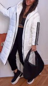 Women Hooded Vertical Striped Casual Long Cotton Jacket