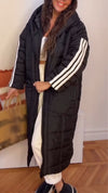 Women Hooded Vertical Striped Casual Long Cotton Jacket