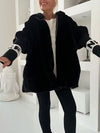 Women Hooded Patchwork Knitted Sleeve Casual Plush Coat