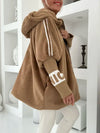 Women Hooded Patchwork Knitted Sleeve Casual Plush Coat