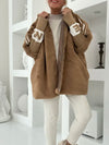 Women Hooded Patchwork Knitted Sleeve Casual Plush Coat