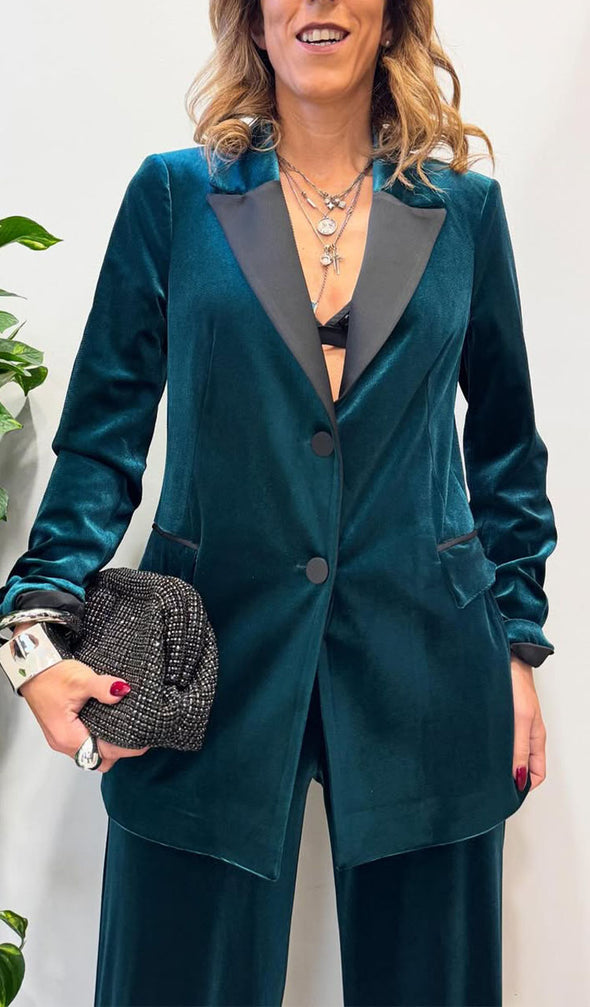 Women Collar Velvet Jacket+ Pants Temperament Dinner Casual Set