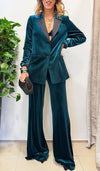 Women Collar Velvet Jacket+ Pants Temperament Dinner Casual Set