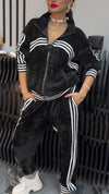 Women Laple Collared Striped Jacket + Trousers Casual Suit