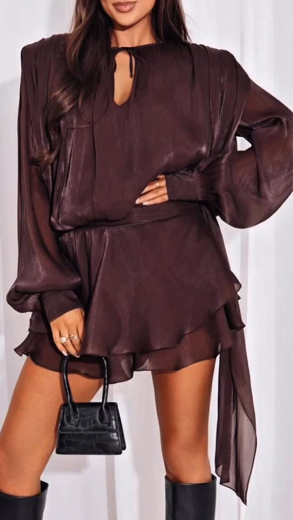 Womens Round Neck Solid Color Elegant Casual Dress