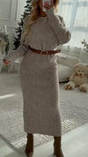 Womens Round Neck Solid Color Elegant Casual Knitted Dress