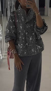 Women Stand Collar Sequined Decoration Casual Jacket