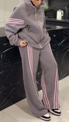 Womens Laple Collar Striped Jacket+ Pants Casual Suit