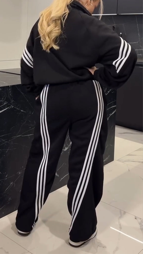 Womens Laple Collar Striped Jacket+ Pants Casual Suit