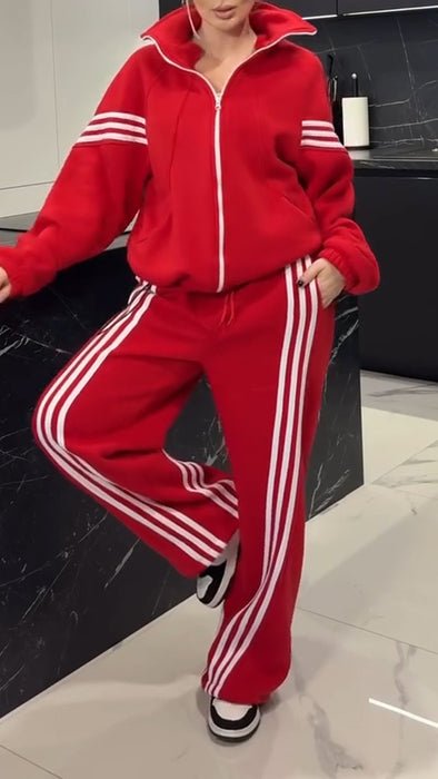 Womens Laple Collar Striped Jacket+ Pants Casual Suit