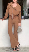 Women Large Laple Collar Jacket+ Pants Casual Outfit with Temperament