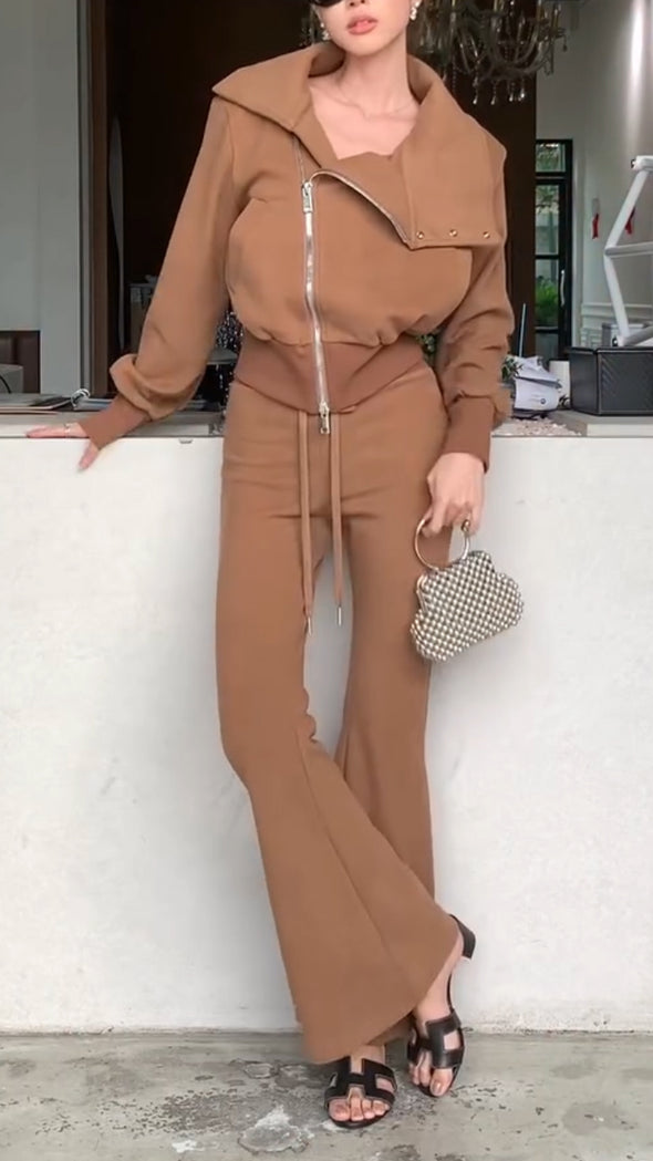 Women Large Laple Collar Jacket+ Pants Casual Outfit with Temperament