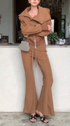 Women Large Laple Collar Jacket+ Pants Casual Outfit with Temperament