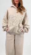 Women Hooded Patchwork Embroidered Pattern Hoodie+ Pants Casual Set
