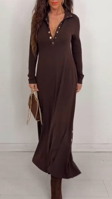 Women Lapel Button-down Elegant Casual Dress