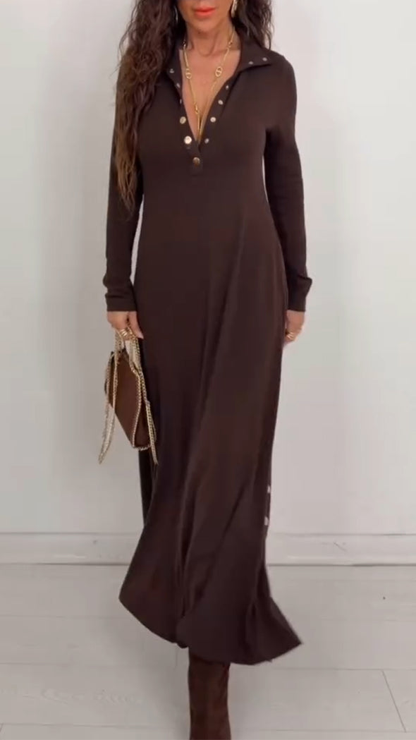 Women Lapel Button-down Elegant Casual Dress