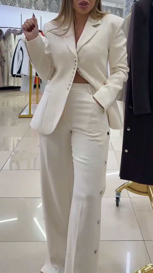 Women Laple Collar Breasted Jacket+ Pants Temperament Commuting Suit