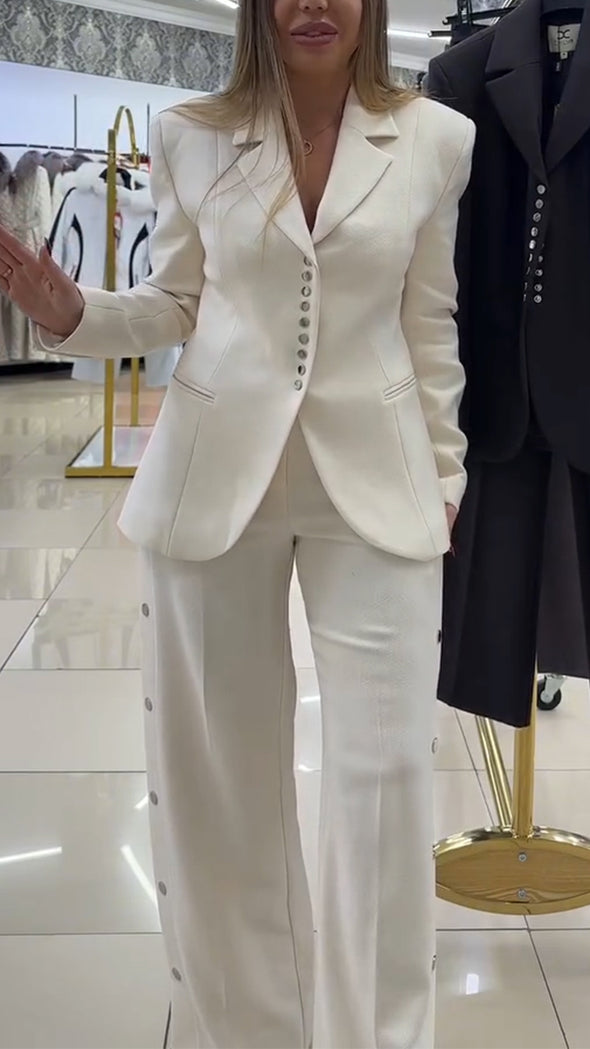 Women Laple Collar Breasted Jacket+ Pants Temperament Commuting Suit