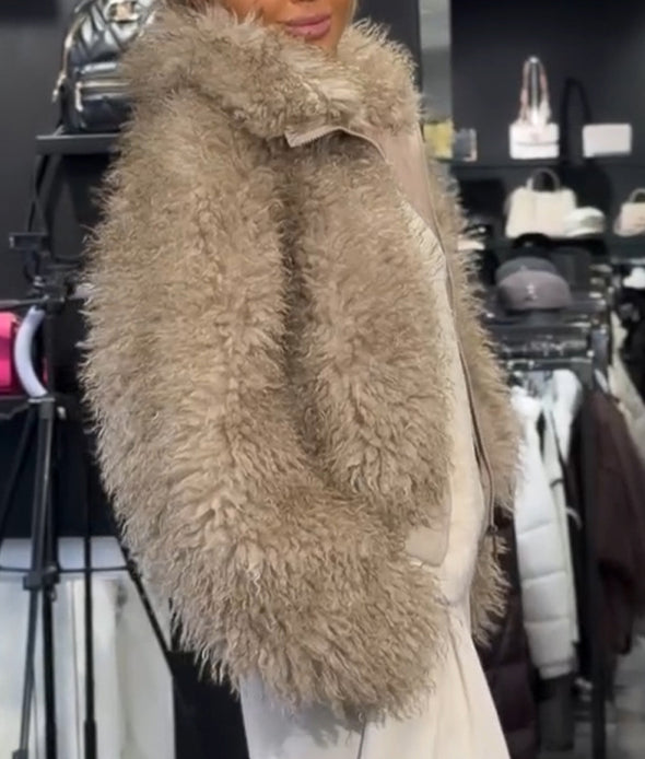 Women Laple Collar Temperament Casual Plush Coat